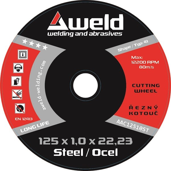 Cutting wheel Aweld CW 125x1,0x22,23 mm, steel