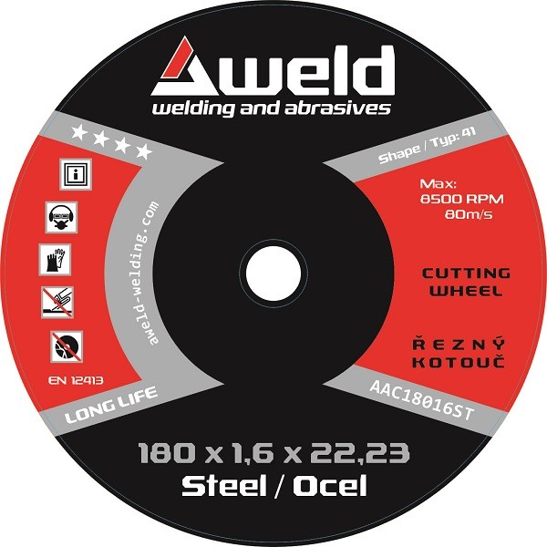 Řezný kotouč Aweld CW 180x1,6x22,23 mm, ocel Řezný kotouč Aweld CW 180x1,6x22,23 mm, ocel