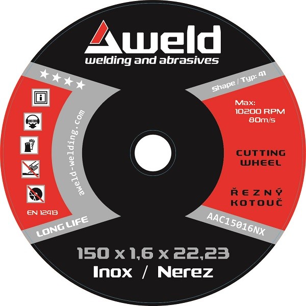 Cutting wheel Aweld CW 150x1,6x22,23 mm, stainless steel