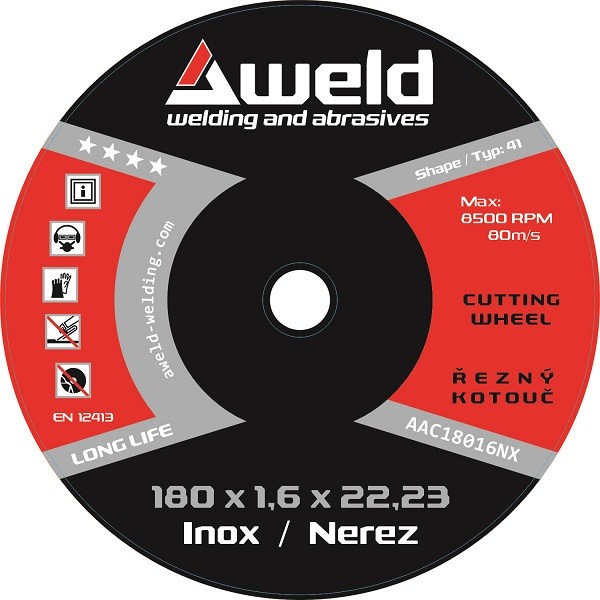 Cutting wheel Aweld CW 180x1,6x22,23 mm, stainless steel Cutting wheel Aweld CW 180x1,6x22,23 mm, stainless steel