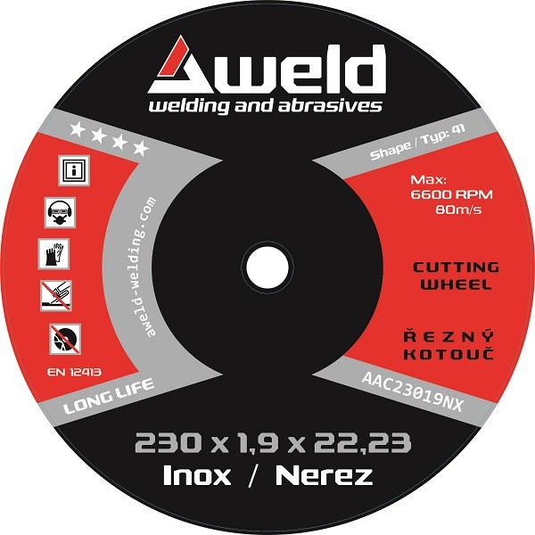 Cutting wheel Aweld CW 230x1,9x22,23 mm, stainless steel