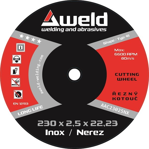 Řezný kotouč Aweld CW 230x2,5x22,23 mm, nerez Řezný kotouč Aweld CW 230x2,5x22,23 mm, nerez